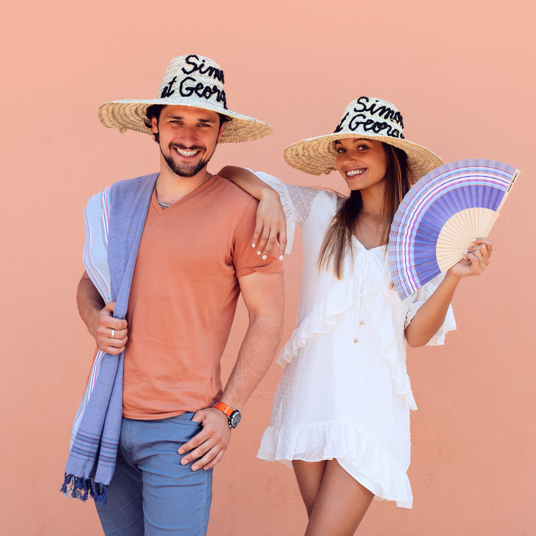 Cotton and wood hand fan Hendaye